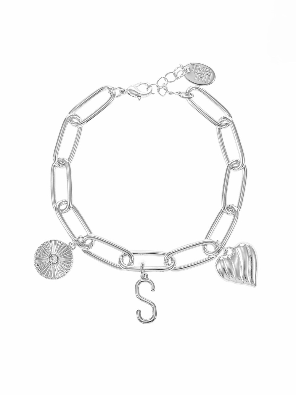 S Initial Silver Charm Link Bracelet
